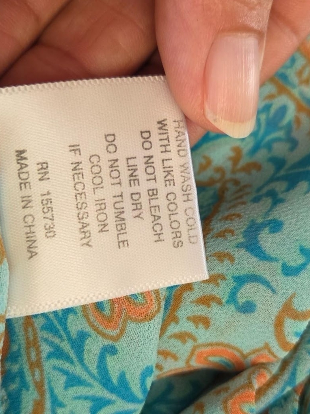 Rose & Olive Turquoise and Orange Paisley Smocked Peplum Blouse Size M - Picture 7 of 8